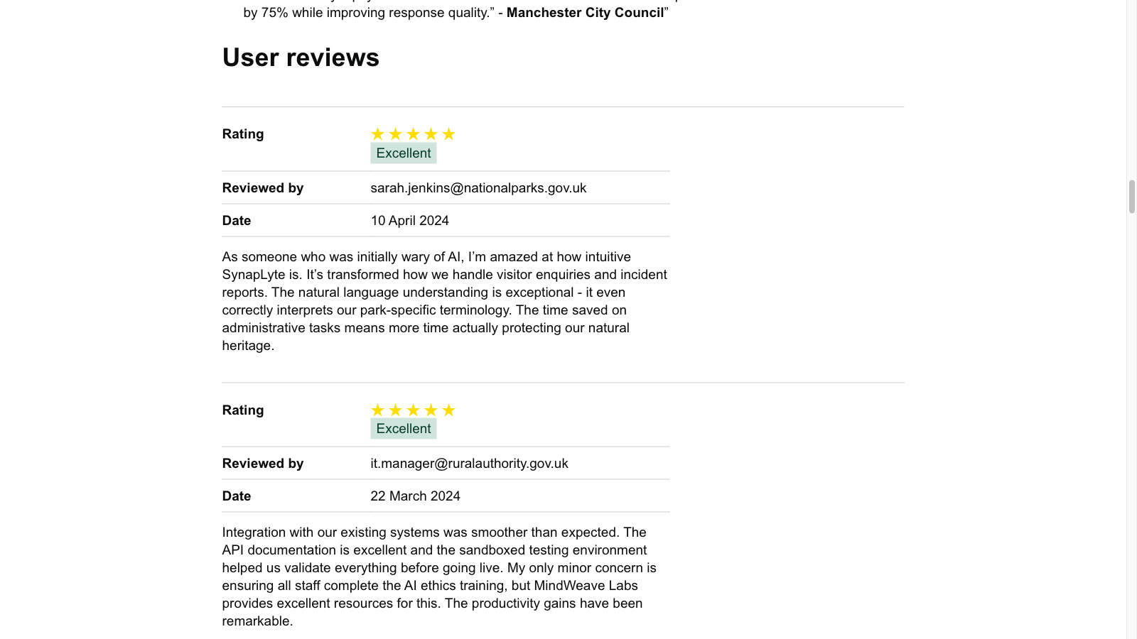User reviews on a Catalog product page